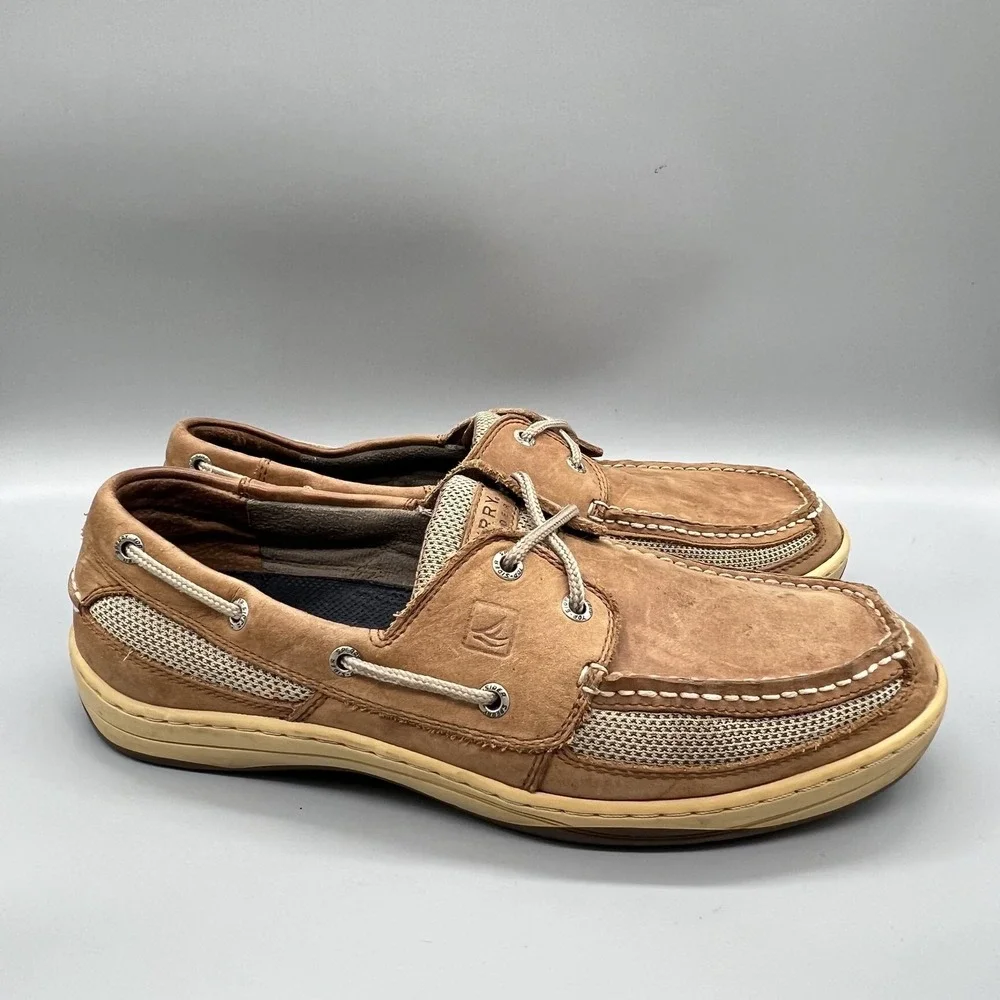 Sperry Shoes Mens 11 Brown Leather Mesh Top Sider Boat Moc Toe Casual Comfort